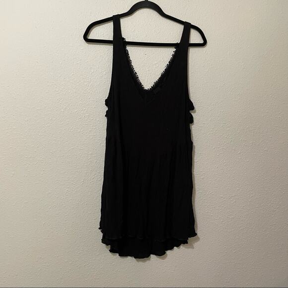 Free People Intimately Black Lace Sleeveless Mini Dress Womens S Slip Beaded - Picture 10 of 10